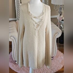 American Eagle Outfitters Cream V-Neck Sweater